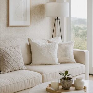 🌼Set of 2 Bee & Willow White Daisy Floral Embroidered Pillow Shams 20” Square